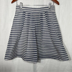 J Crew Navy and White Stripe Pleated Mini Skirt Size 6
